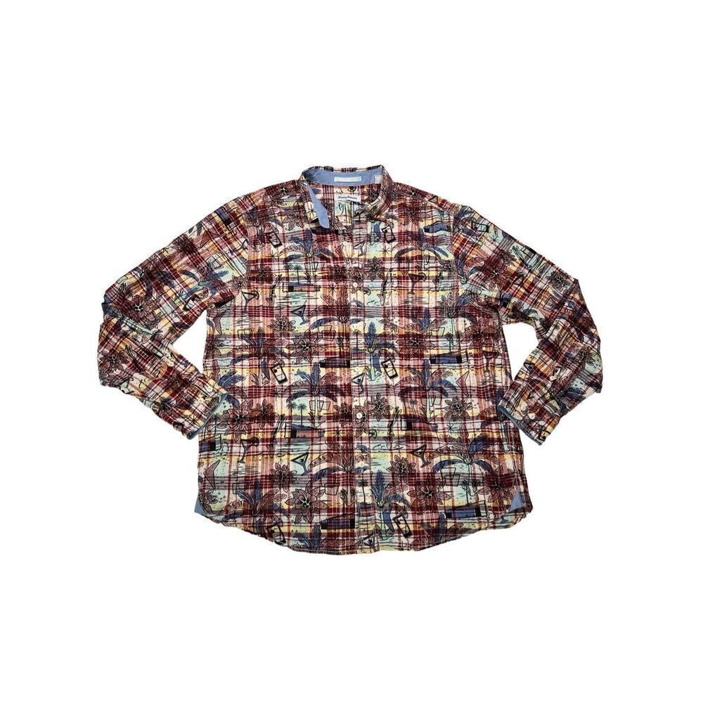 Tommy Bahama shirt men’s XL plaid & floral cotton long sleeve button down